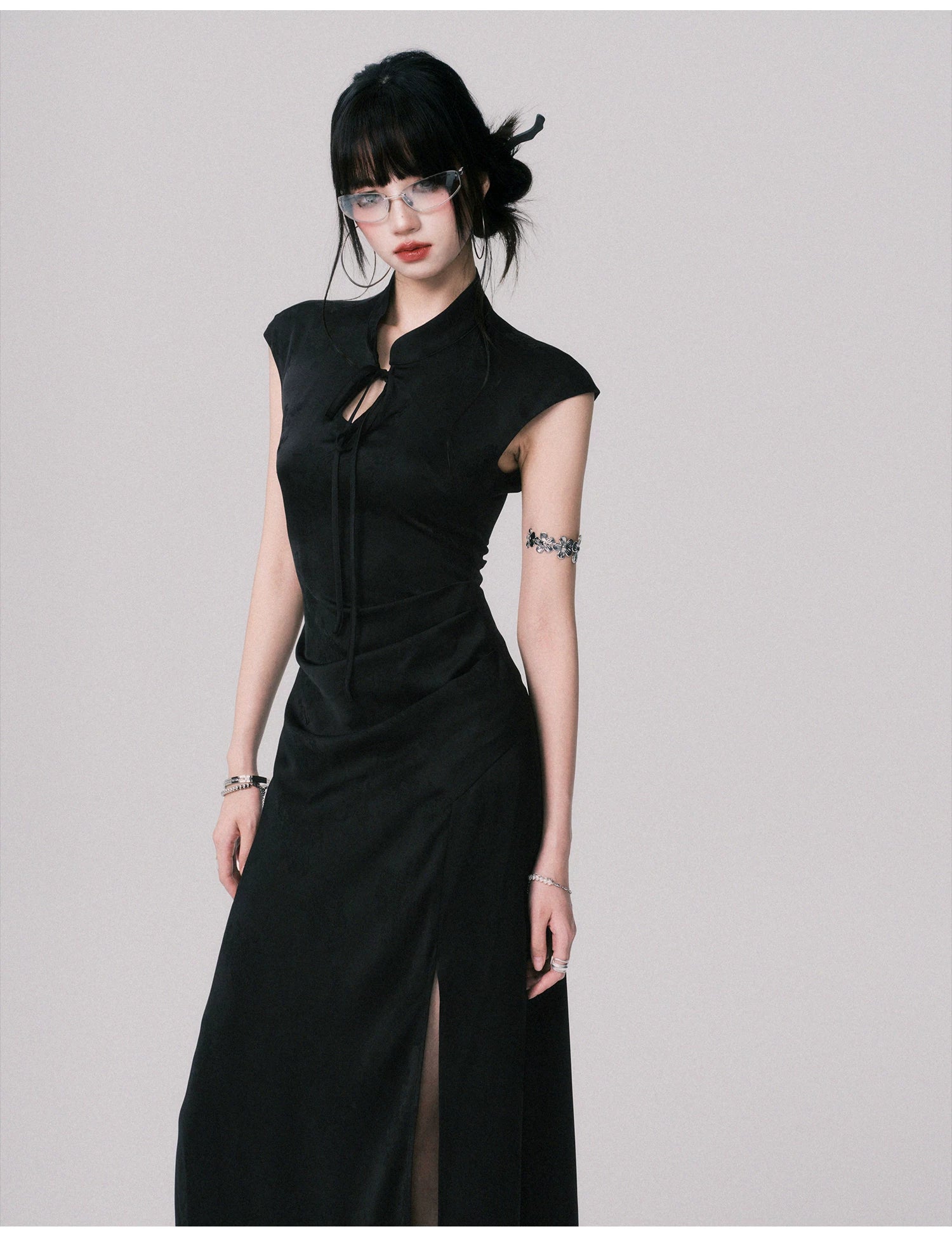 Midnight Cipher Cheongsam Maxi Dress