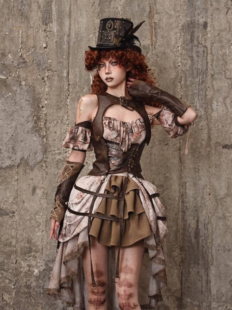 Steampunk Leather Corset with Buckle Straps and Garter Attachments