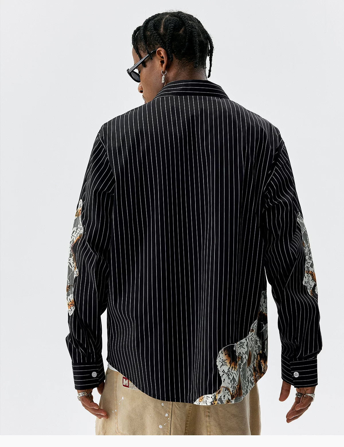 Lace Patchwork Pinstripe Shirt
