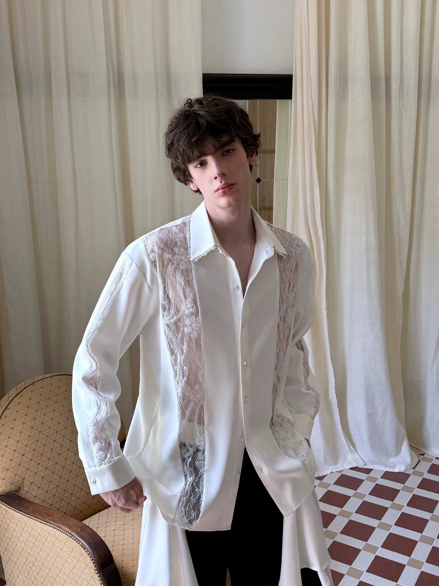 Ivory Reverie Pearl Lace Shirt