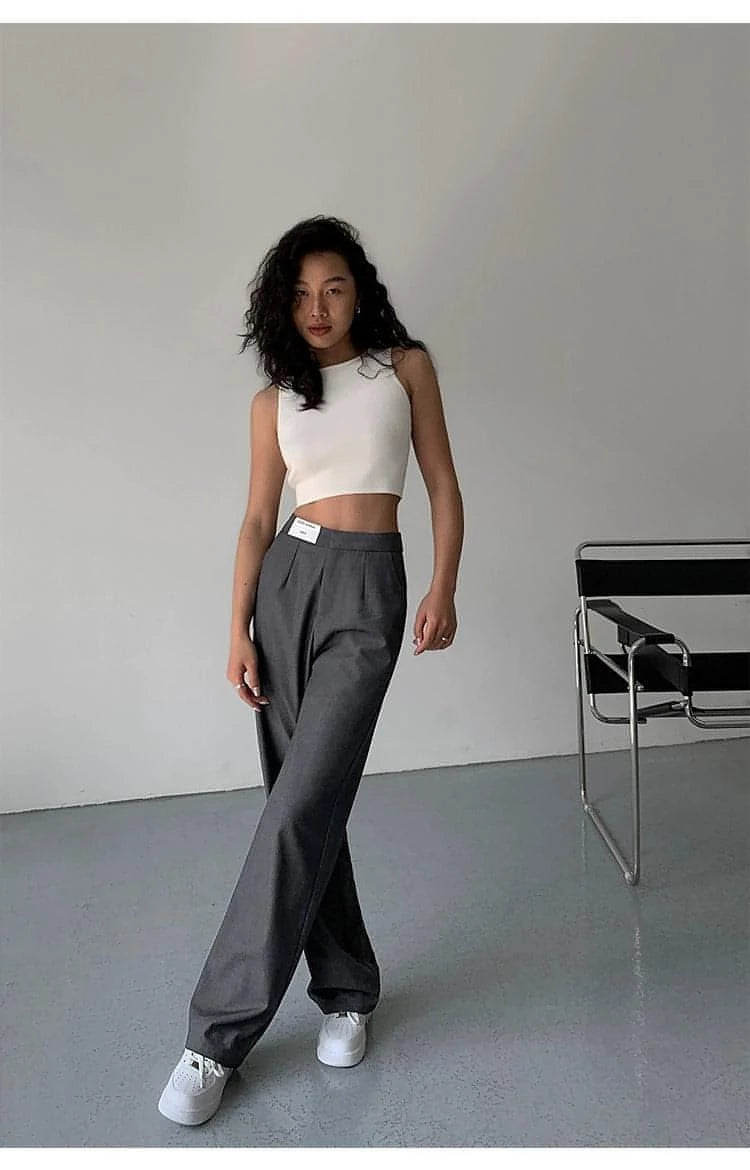 High-Waist Loose Wide-Leg Suit Trousers - chiclara