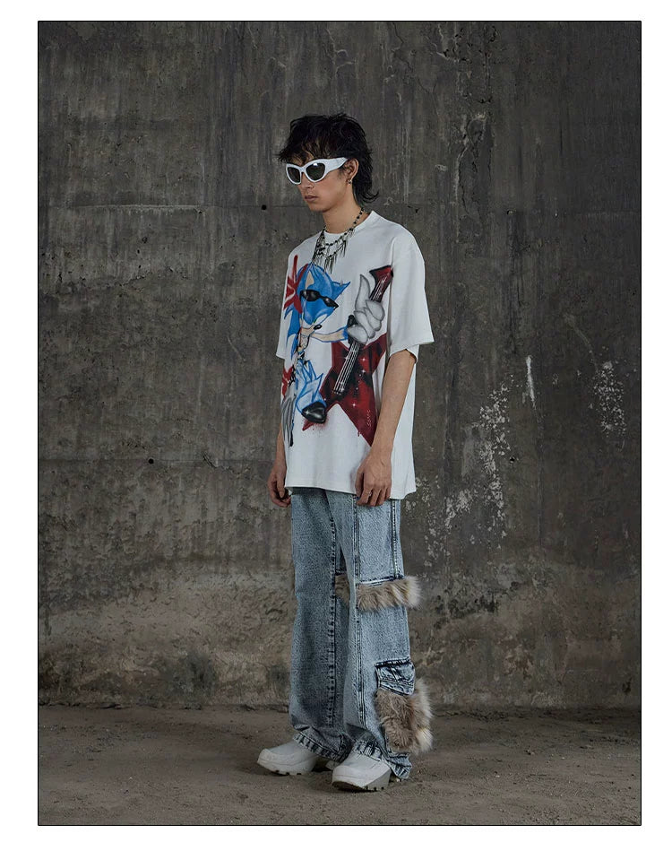 Y2K Graffiti Sonic Graphic Oversized Tee