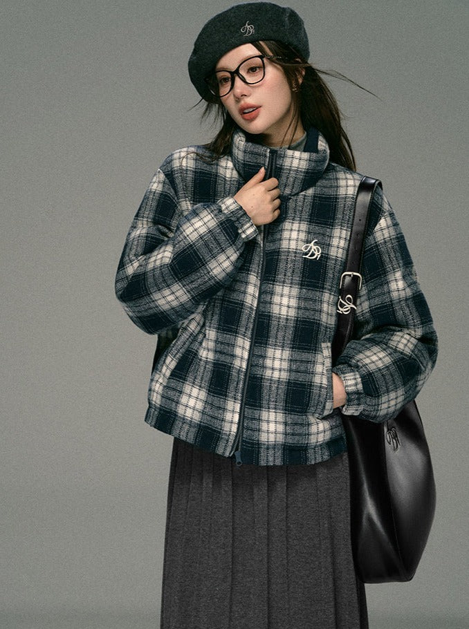 Plaid Fleece Bomber Jacket