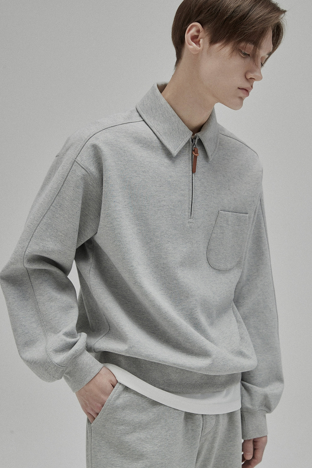 Half-Zip POLO Collar Pocket Oversized Sweatshirt