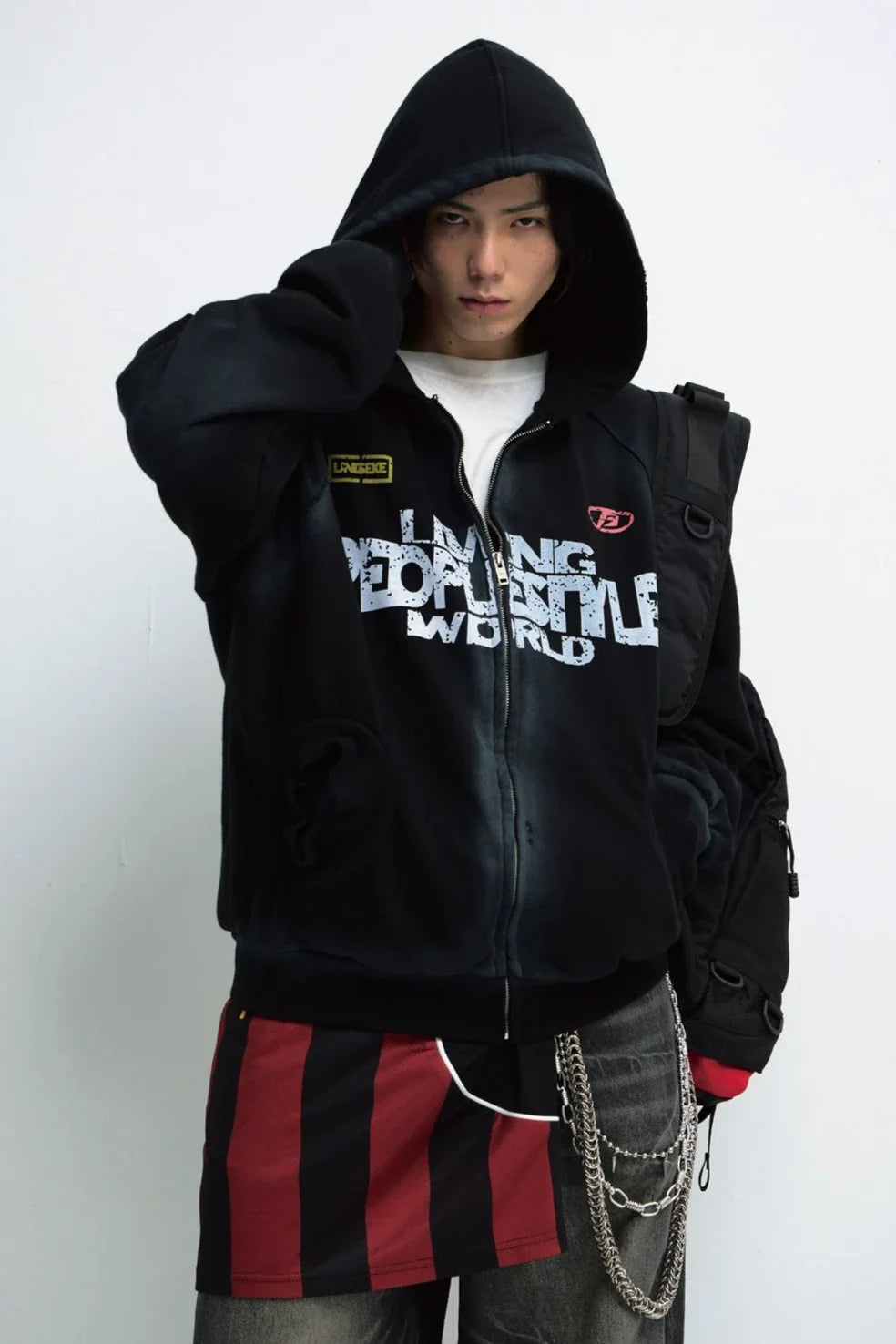 Men's Distressed Gradient Gray Hoodie Jacket