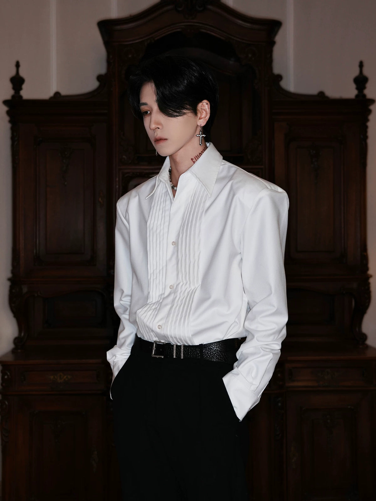 Pintuck Tuxedo Front Shirt