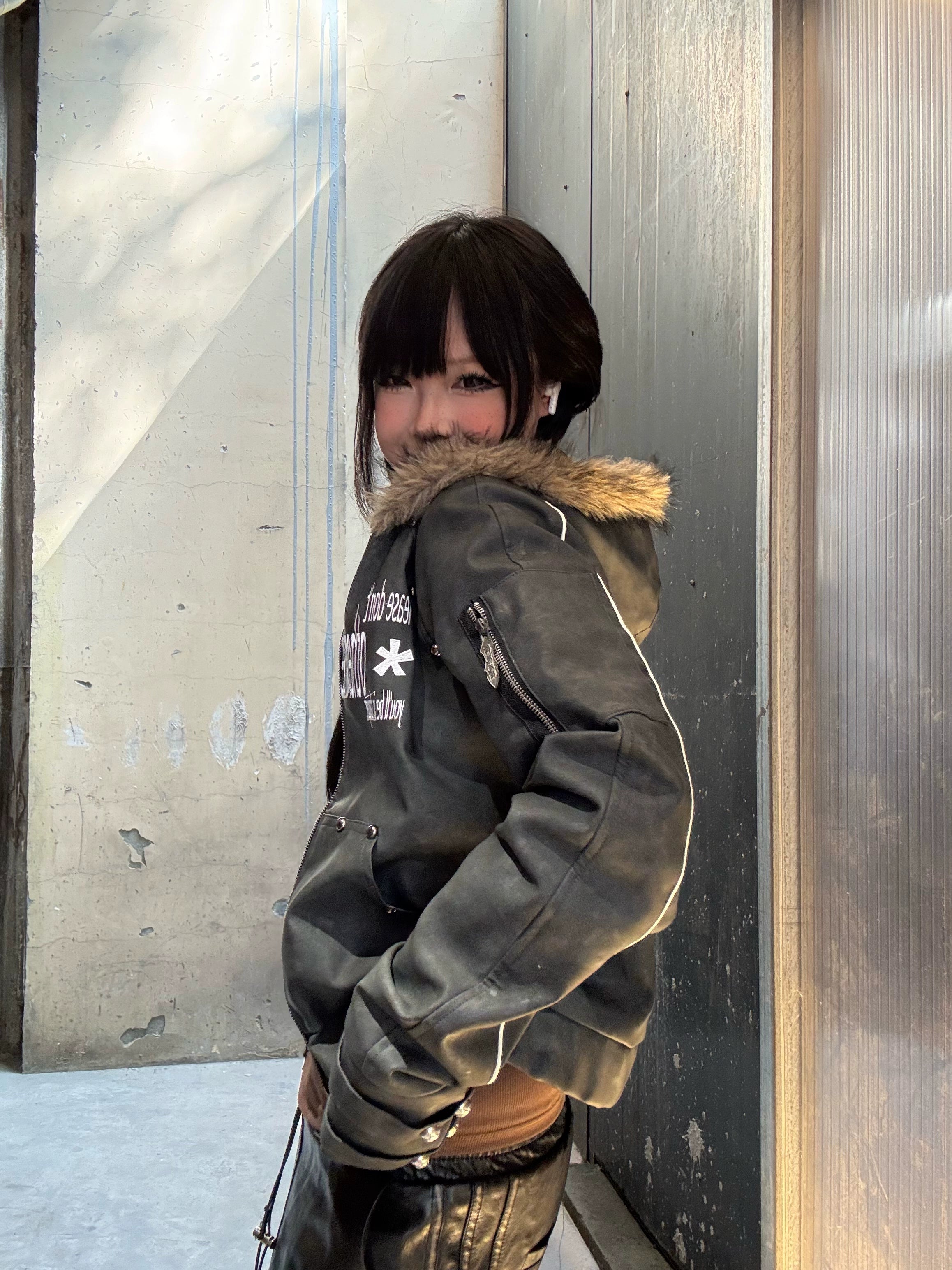 Faux Fur Hood Cropped PU Jacket