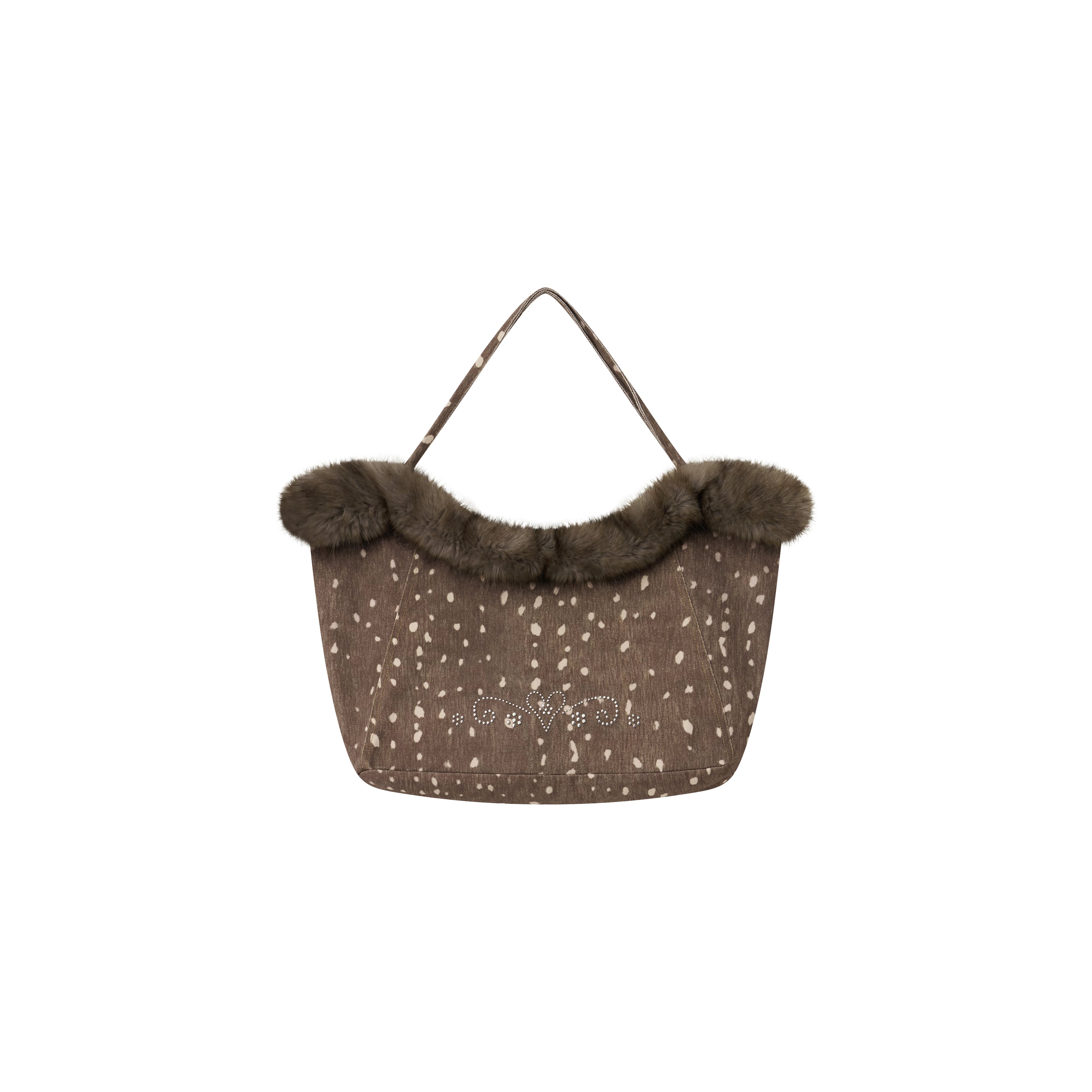 Faux-Fur Deer Rhinestone Tote Bag - view 5