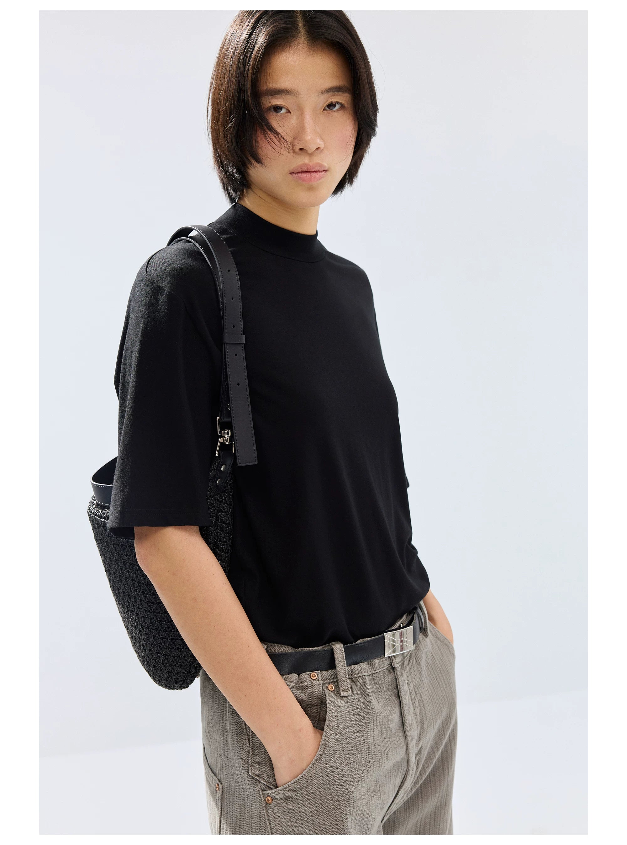 Black Woven Shoulder Bag