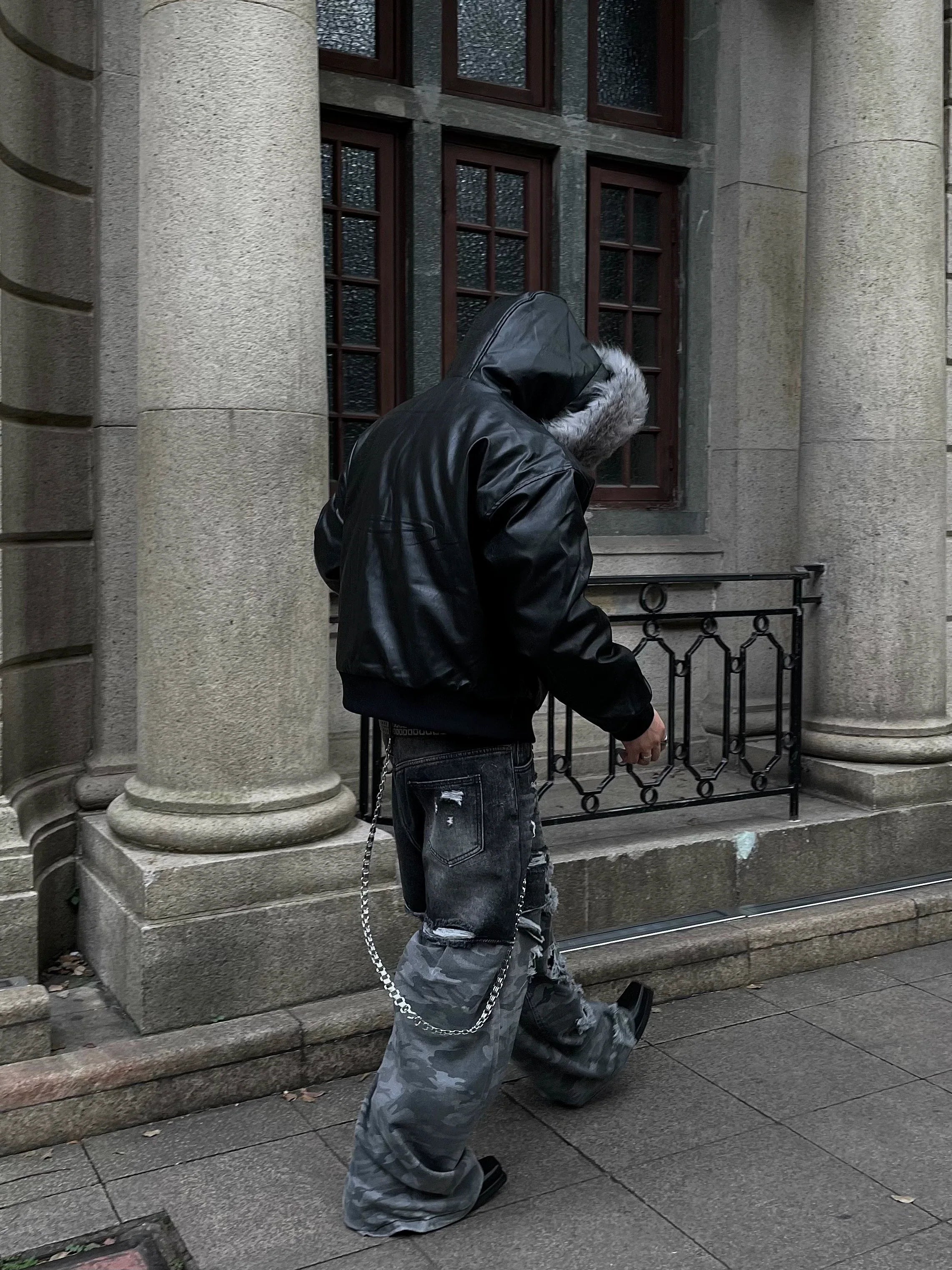 Onyx Frost Faux Fur Hooded Bomber Jacket