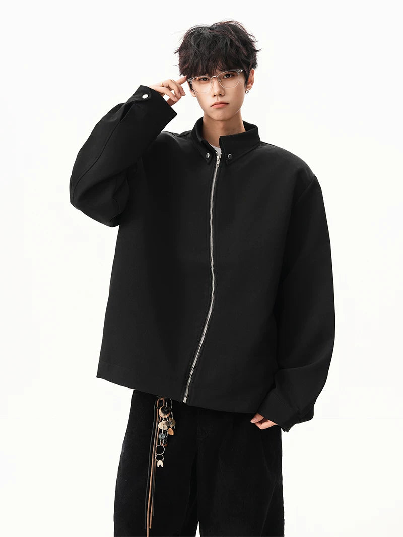 Obsidian Minimal Stand‑Collar Zip Jacket