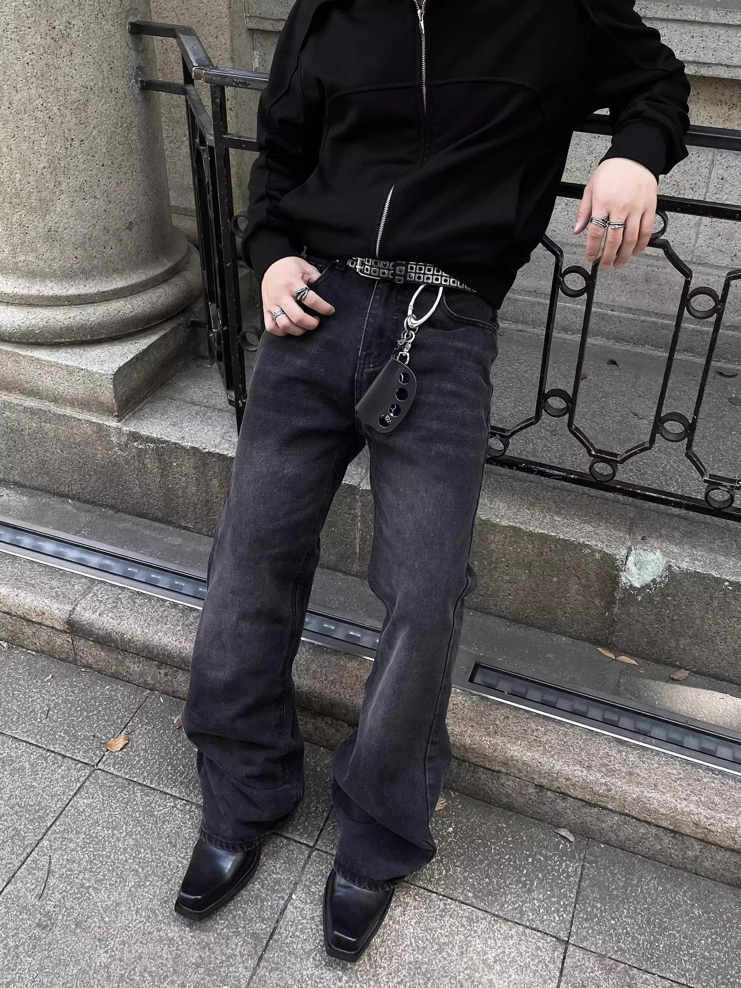 Washed Charcoal Fade Wide Leg Jeans