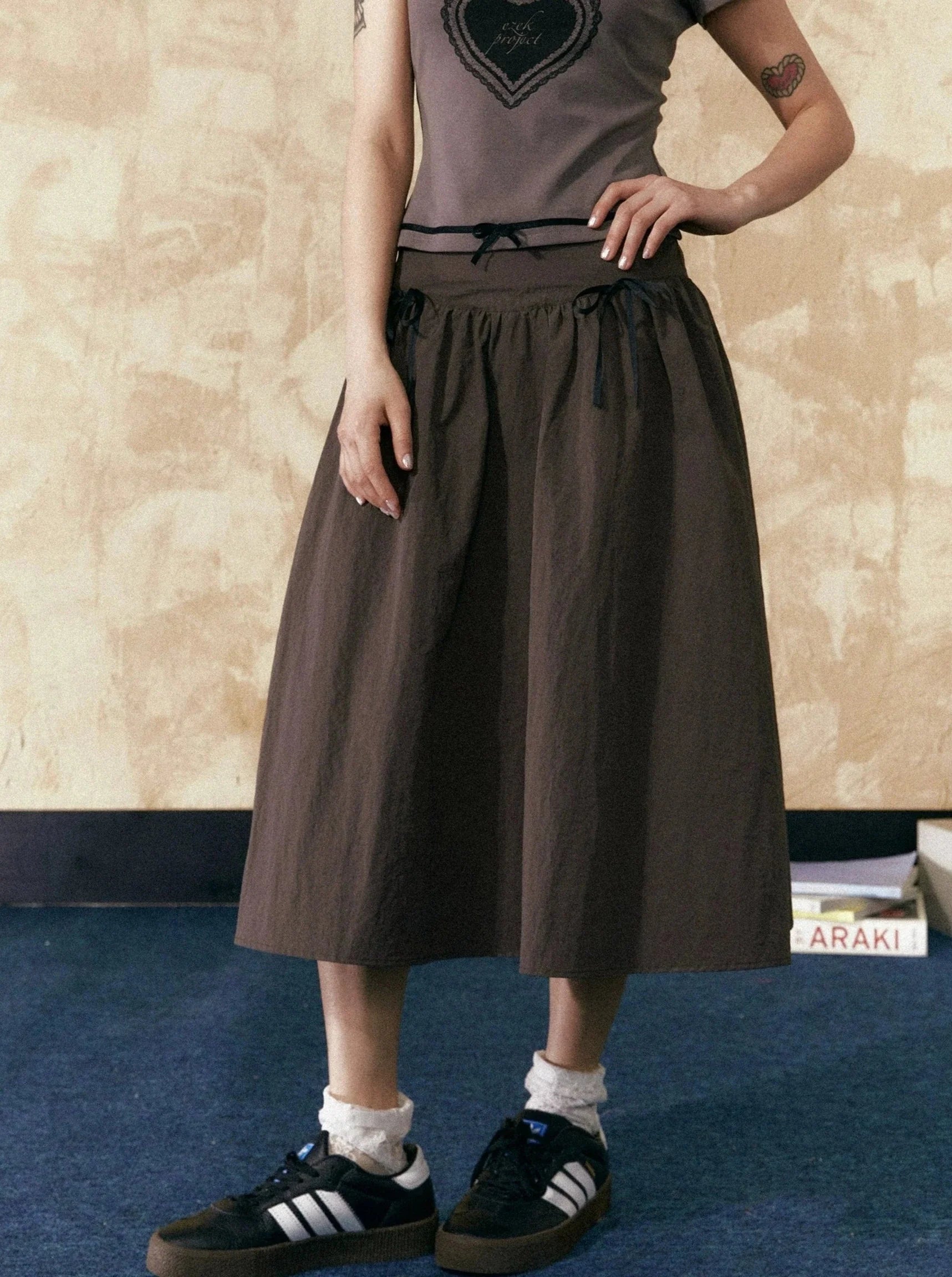 American Retro Mid Length Brown Skirt - chiclara