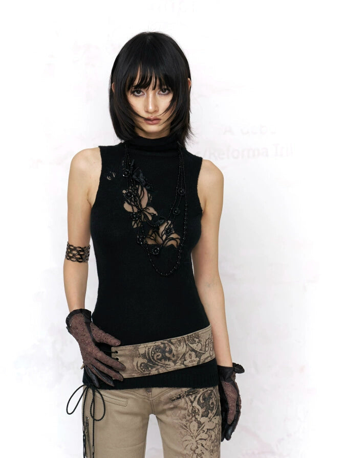 Midnight Bloom Cutout Knit Tank