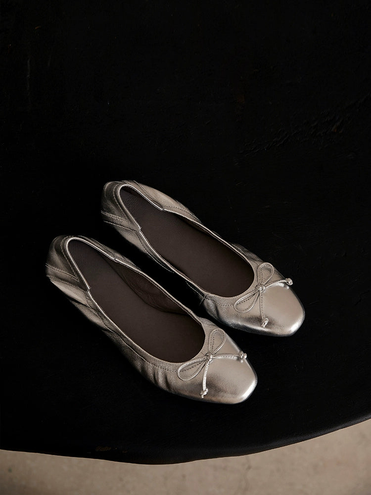 Silver Bow Ballet Flats