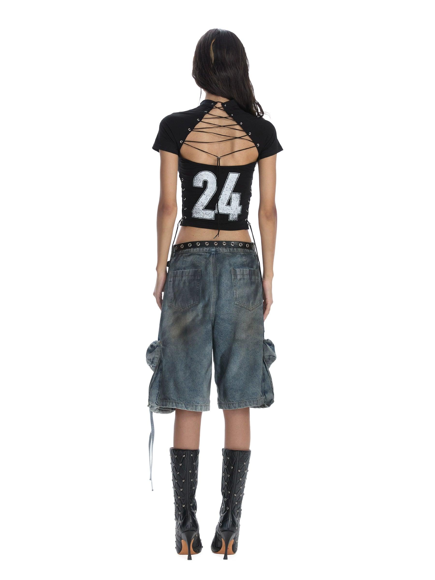 24Ans Lace-Up Graphic Crop Top - Women'S Short Sleeve Side-Tie T-Shirt