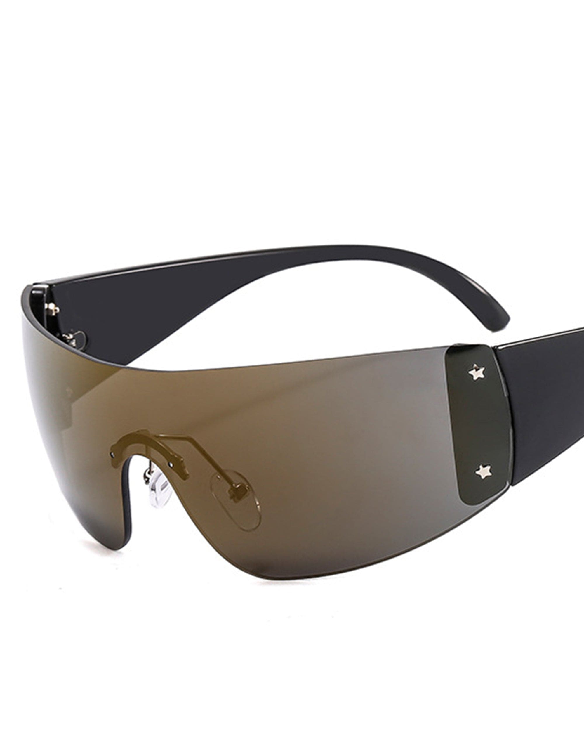 Futuristic Shield Sunglasses with White Temples