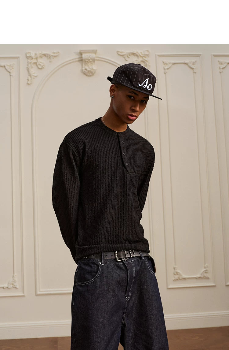 Textured Henley Long Sleeve Knit Shirt