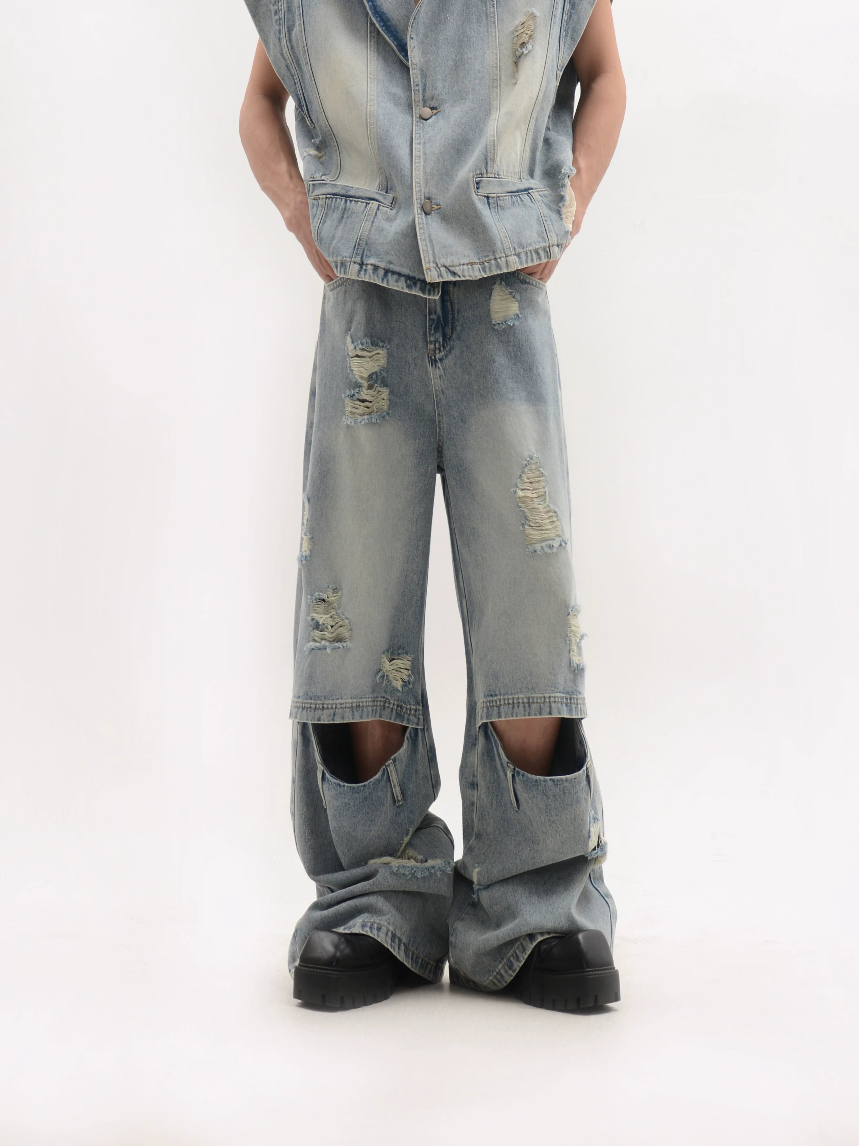 Distressed Oversized Shoulder Denim Vest