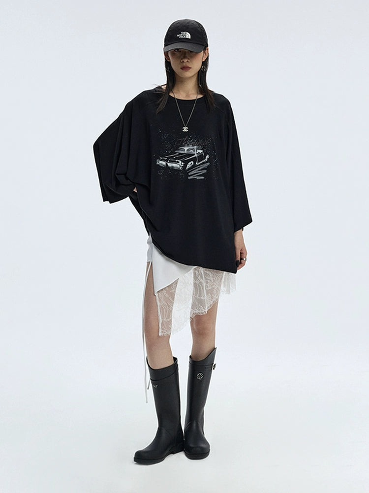 Twilight Veil Asymmetric Lace‑Hem Skirt