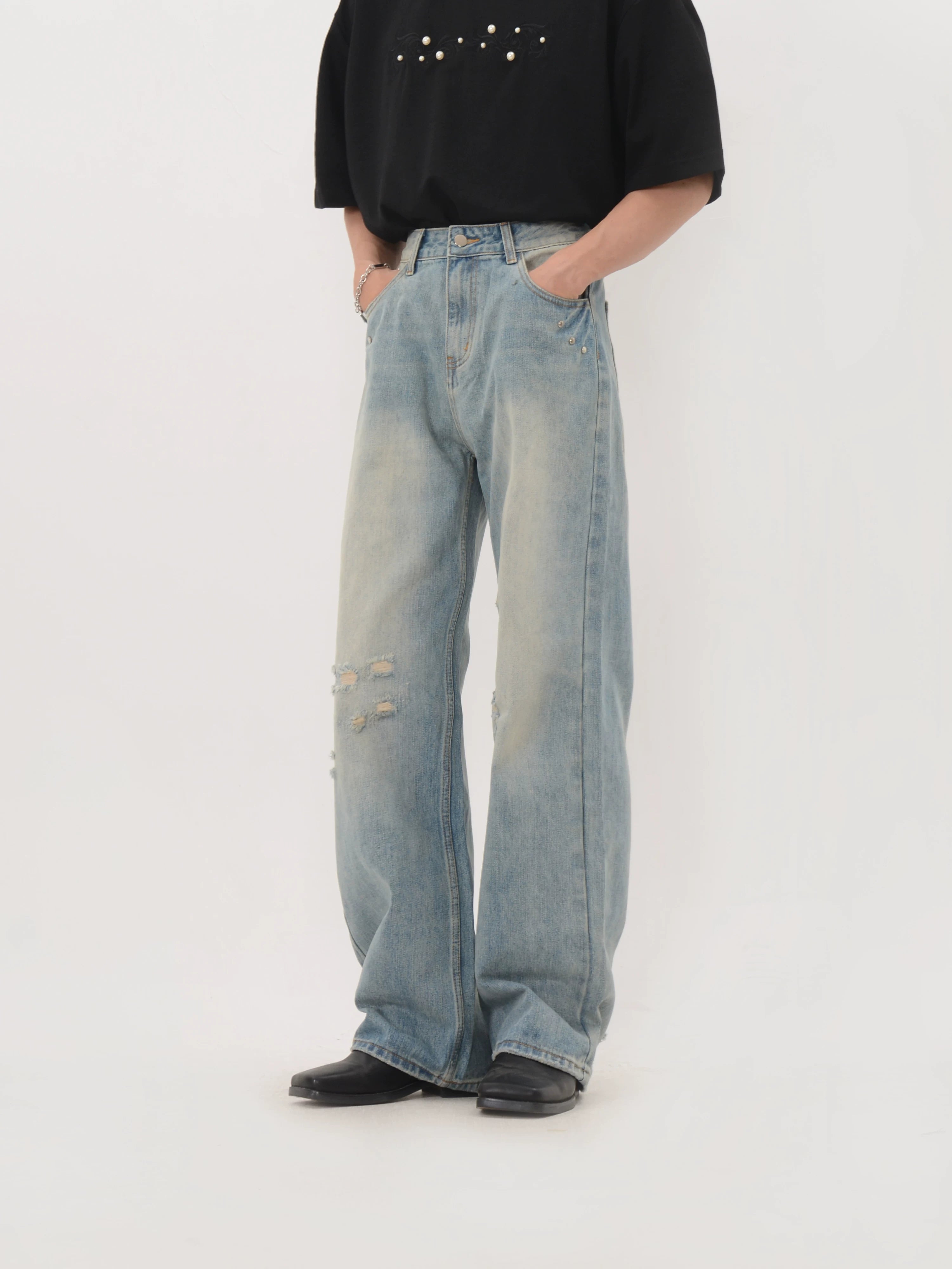 Shoreline Distressed Wide Denim