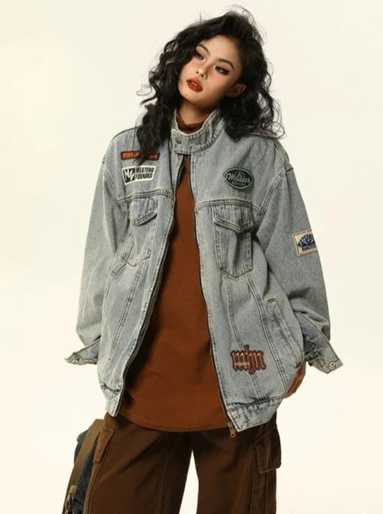 Oversized Vintage-Style Denim Jacket