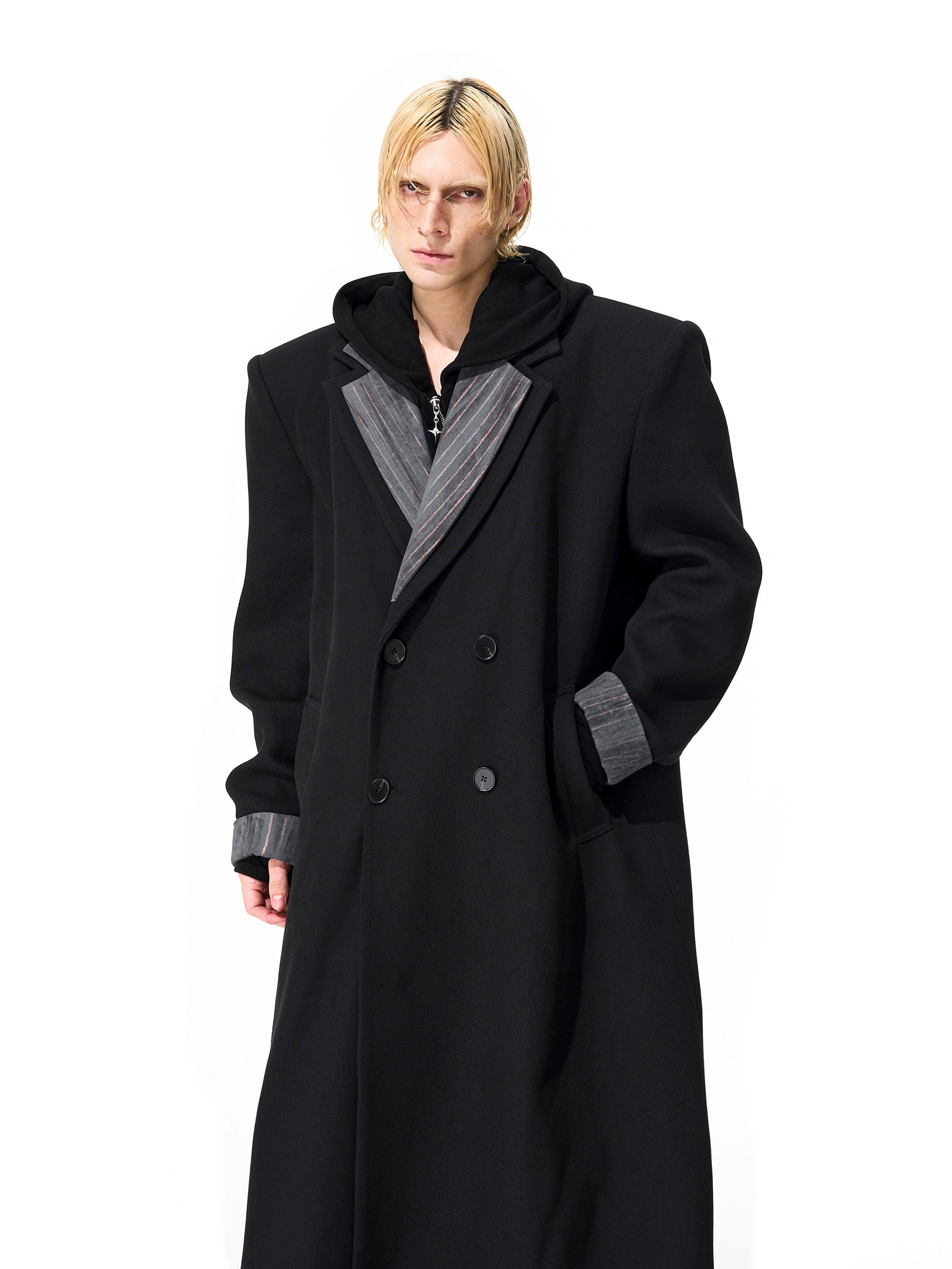 Black Double Breasted Long Overcoat