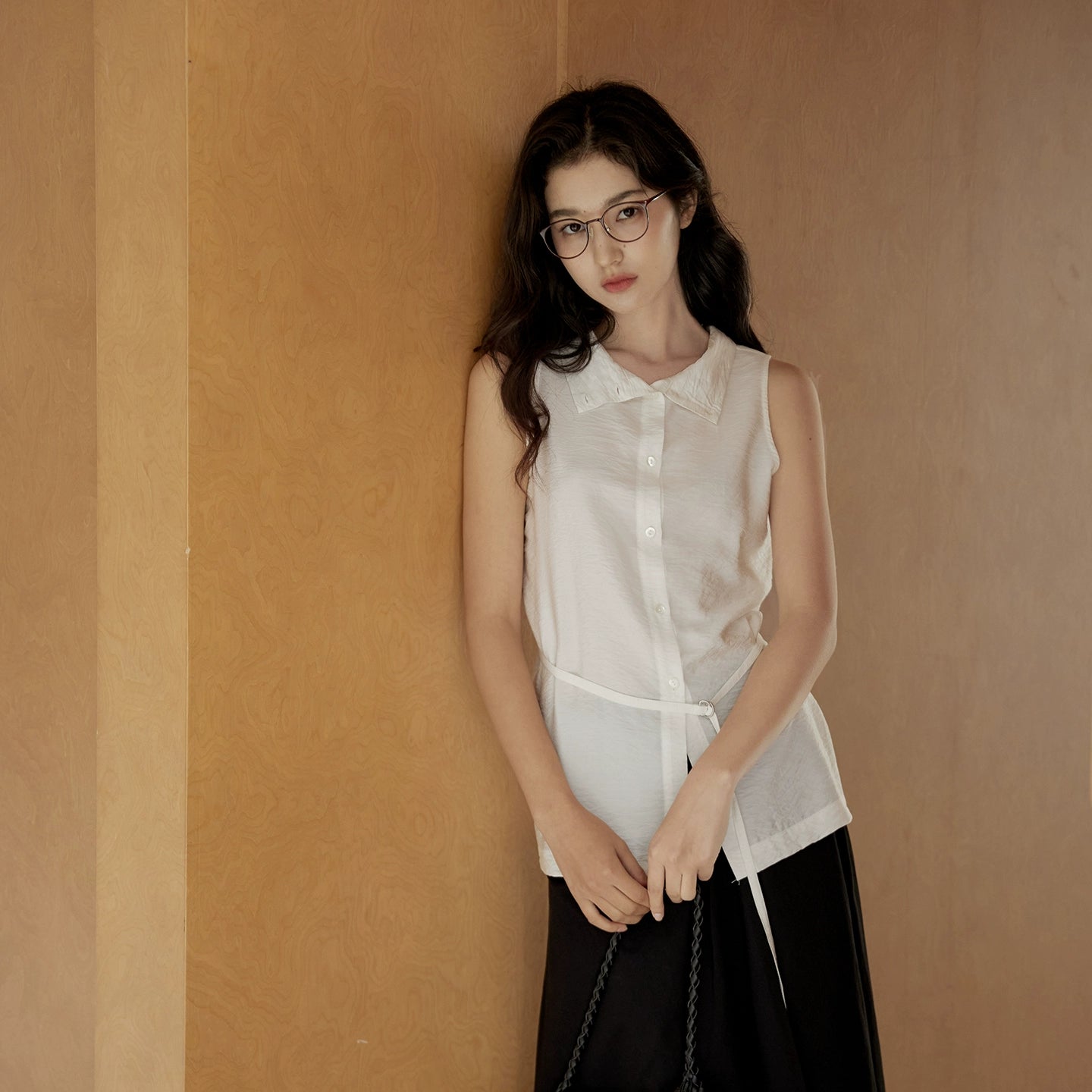 Sleeveless Light Pink Belted Top