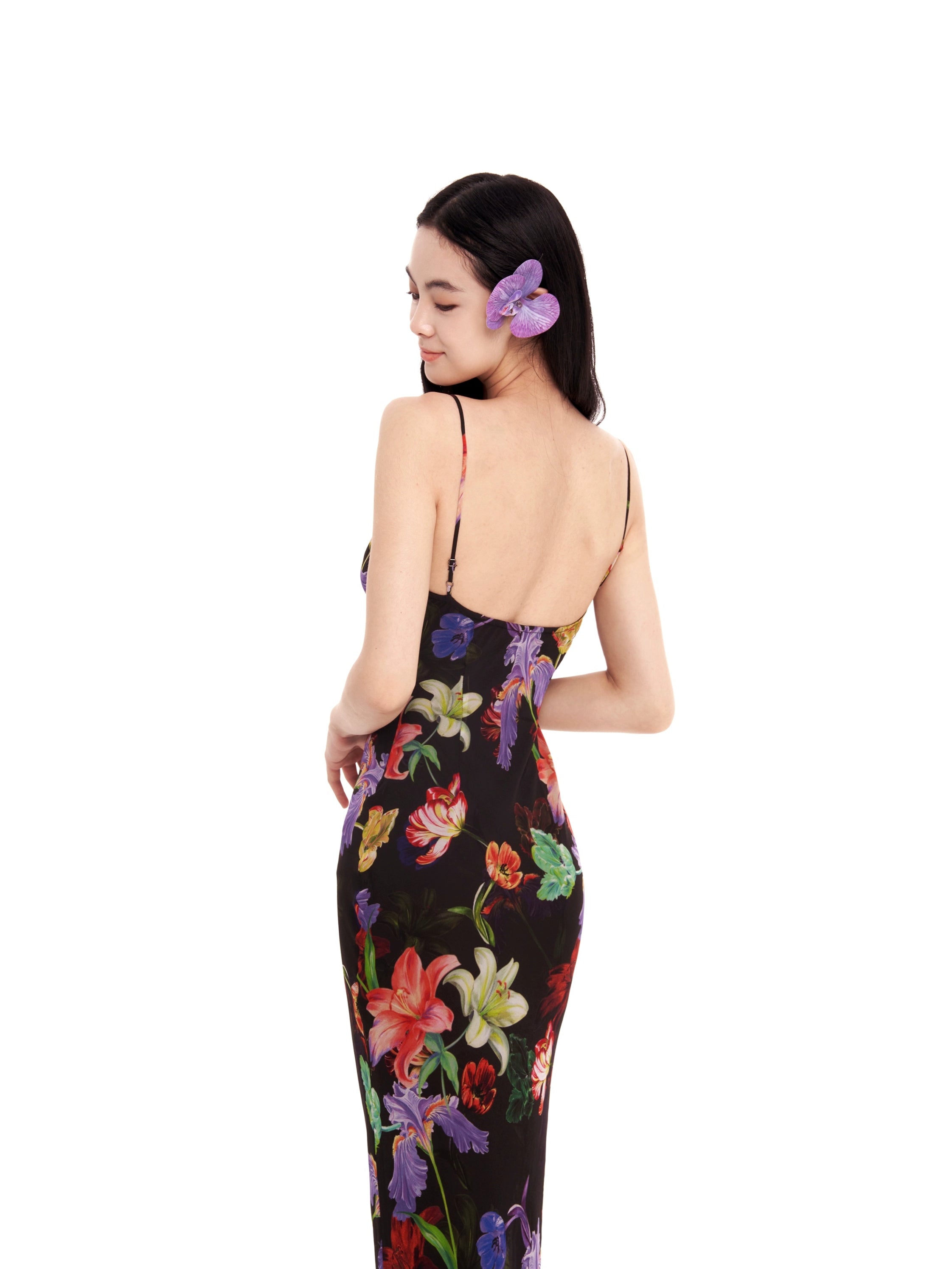 Black Tropical Print Floral Maxi Dress