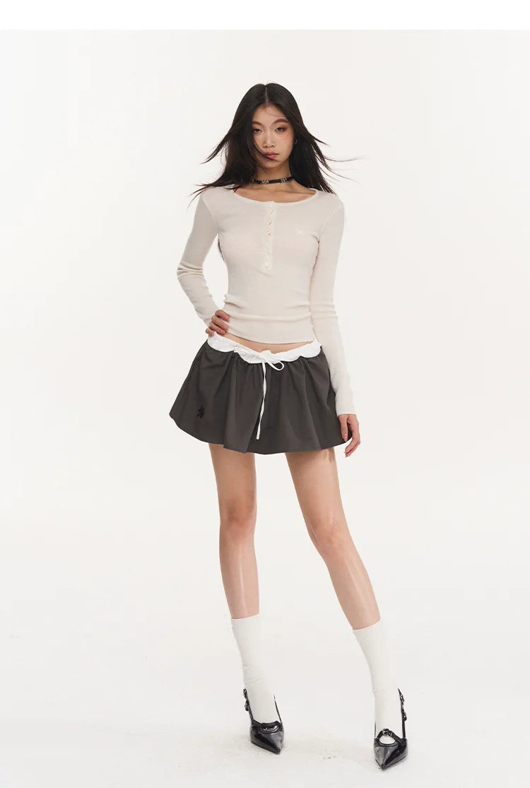 Ribbed Knit Cropped Henley Top