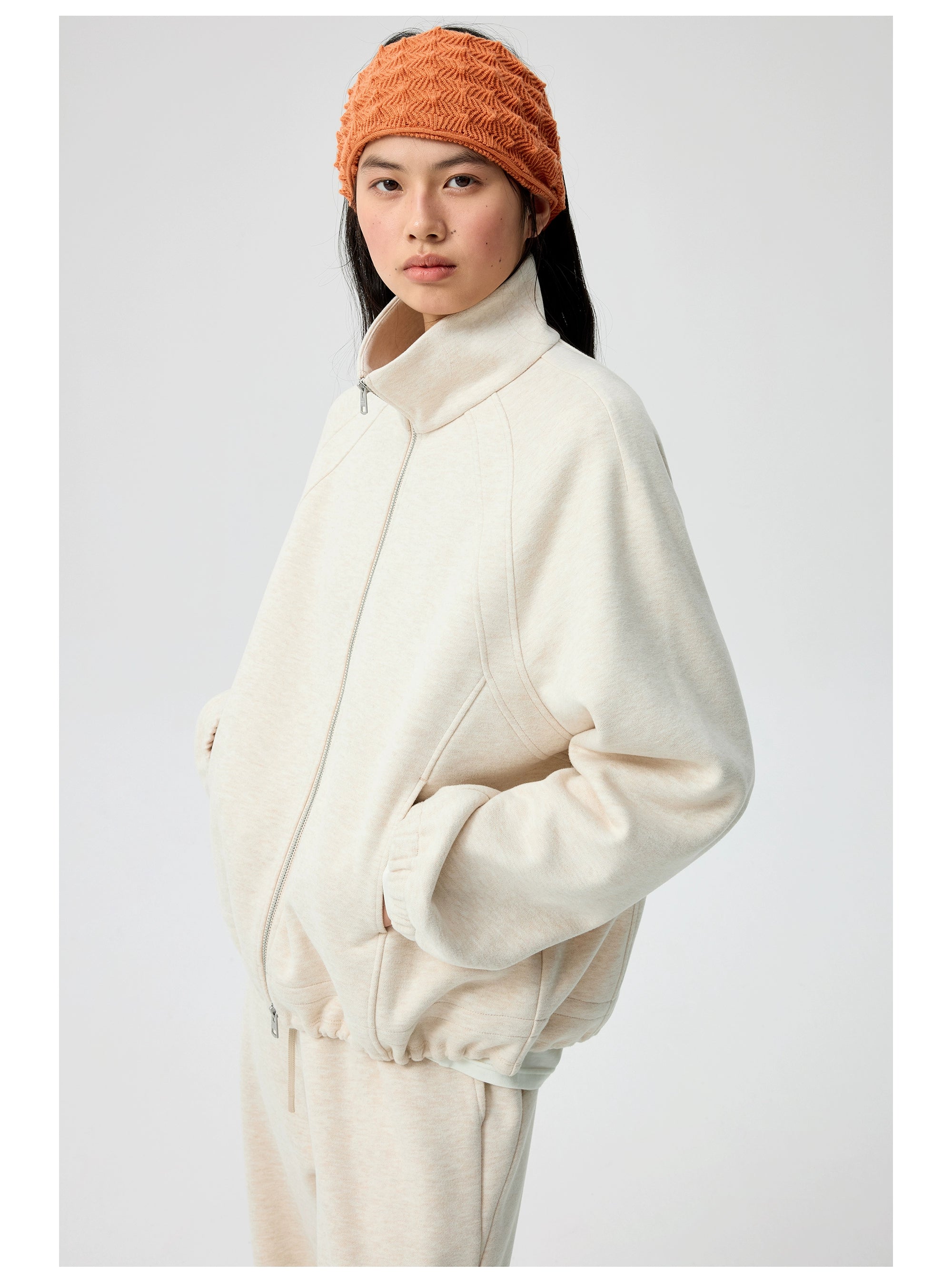 Relaxed Fit Fleece Zip-Up Track Jacket