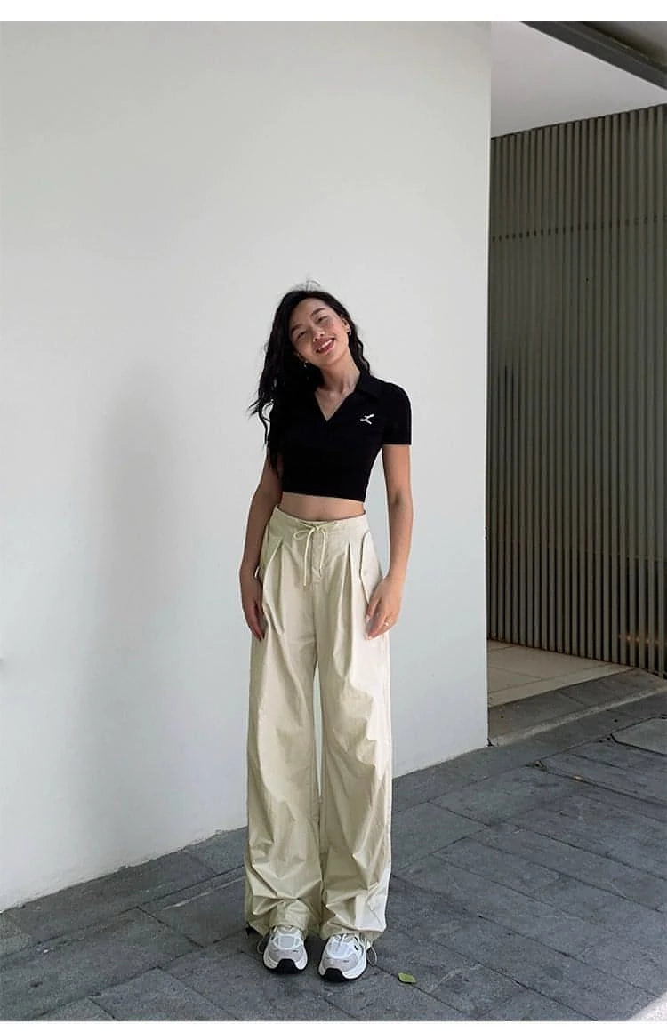 American Retro Wide-Leg Work Pants - chiclara