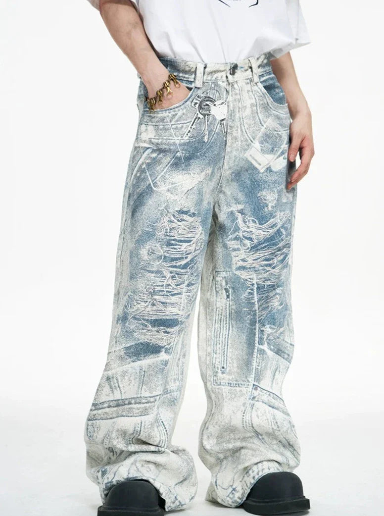 Acid Wash Wide-Leg Baggy Jeans