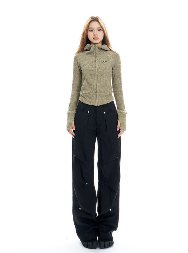 Charcoal Cargo-Style Wide-Leg Pants