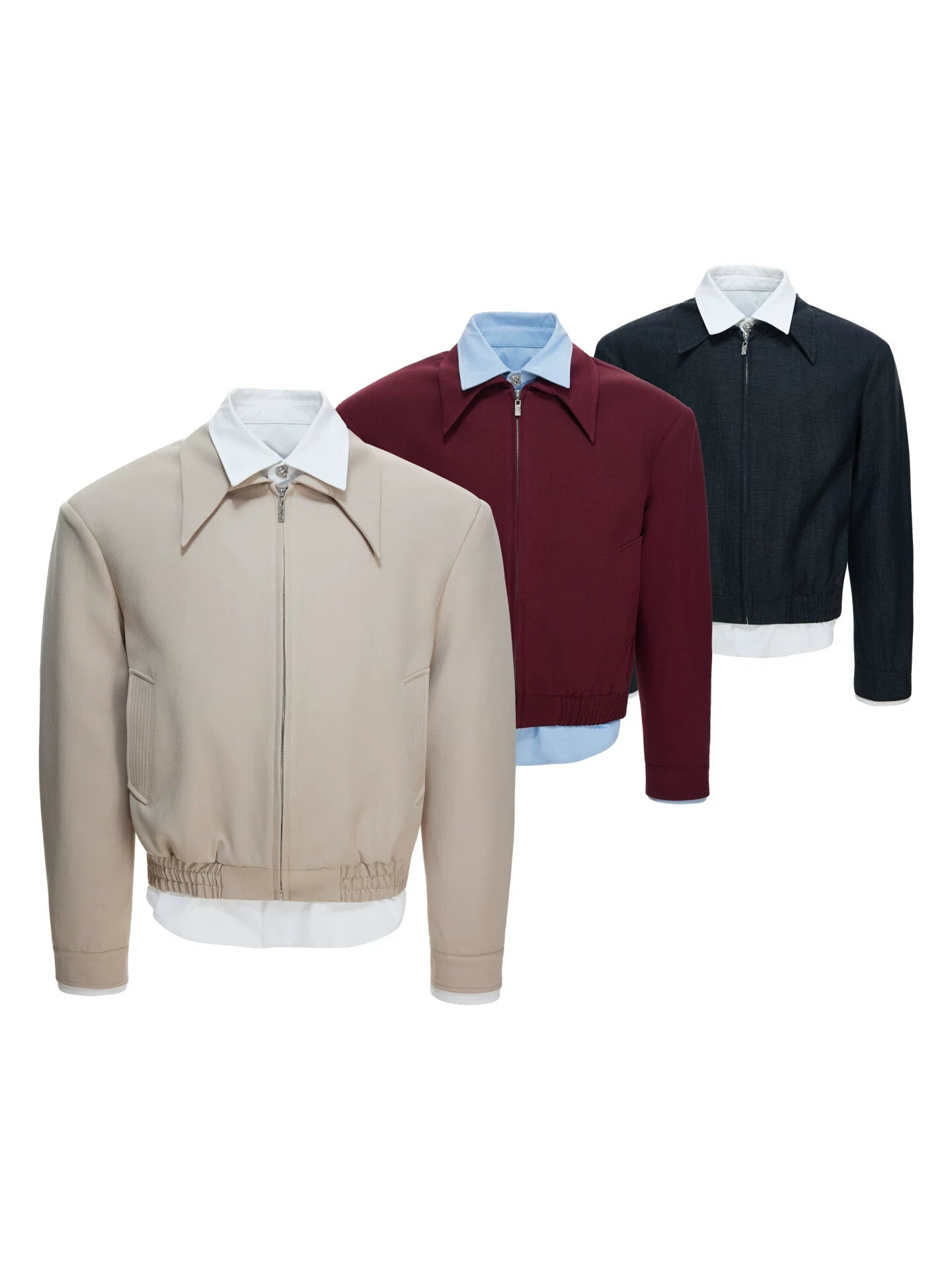 False-Layer Collar Zip Blouson