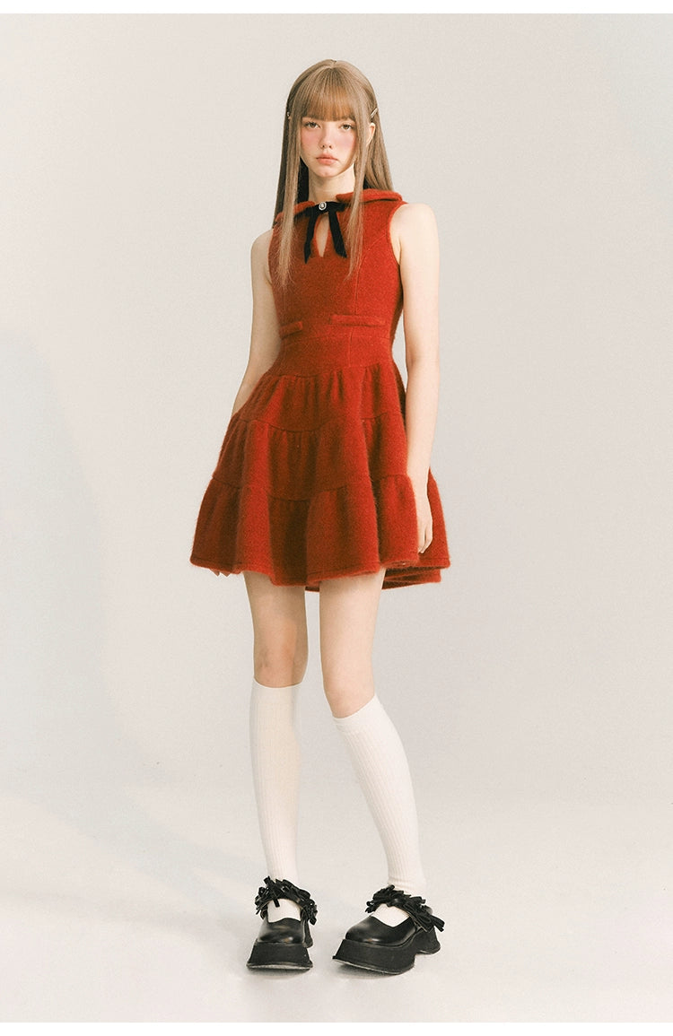 Velvet Dress With Doll Collar In Wine Red - chiclara
