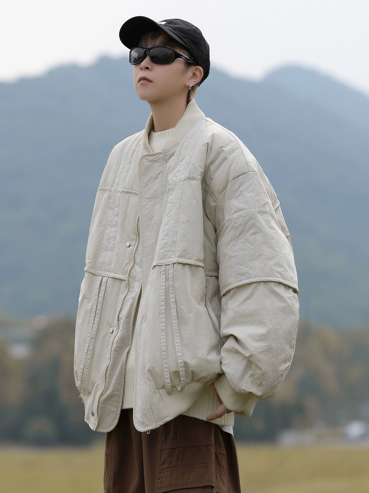 Oversized  Bomber Jacket with Ribbed Collar and Cuffs