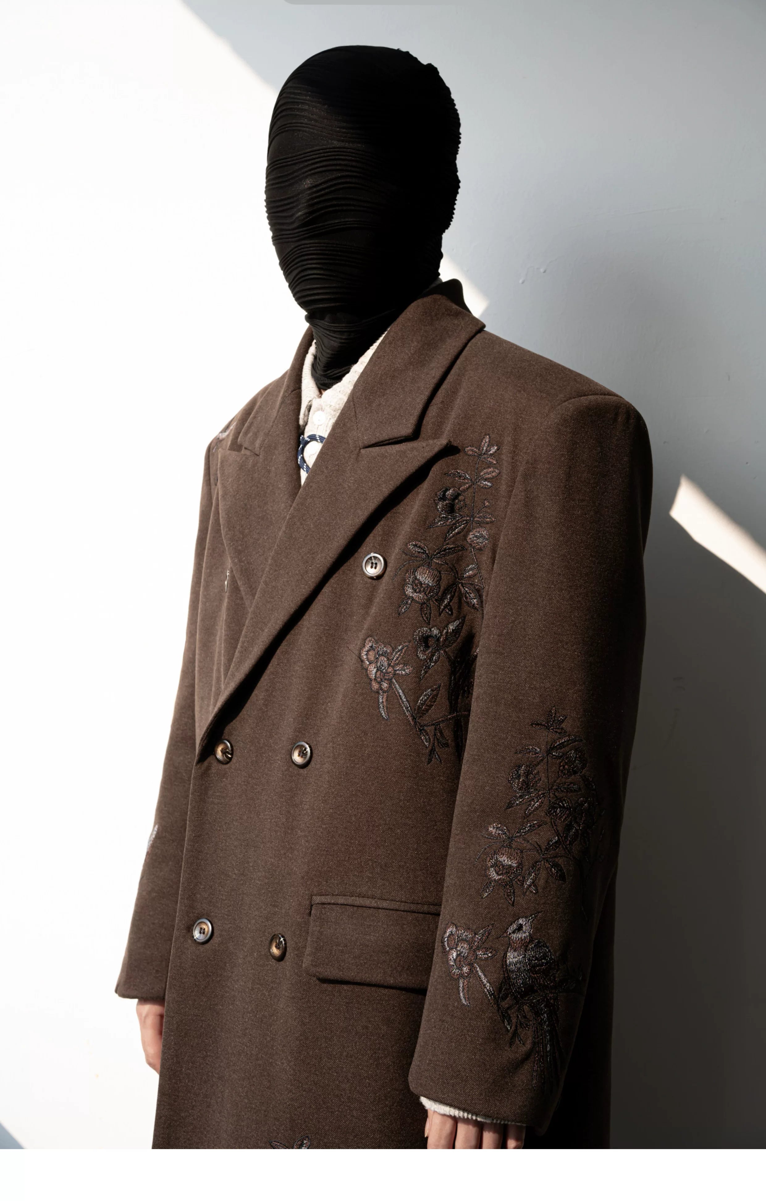 Nocturne Aviary Embroidered Wool Overcoat