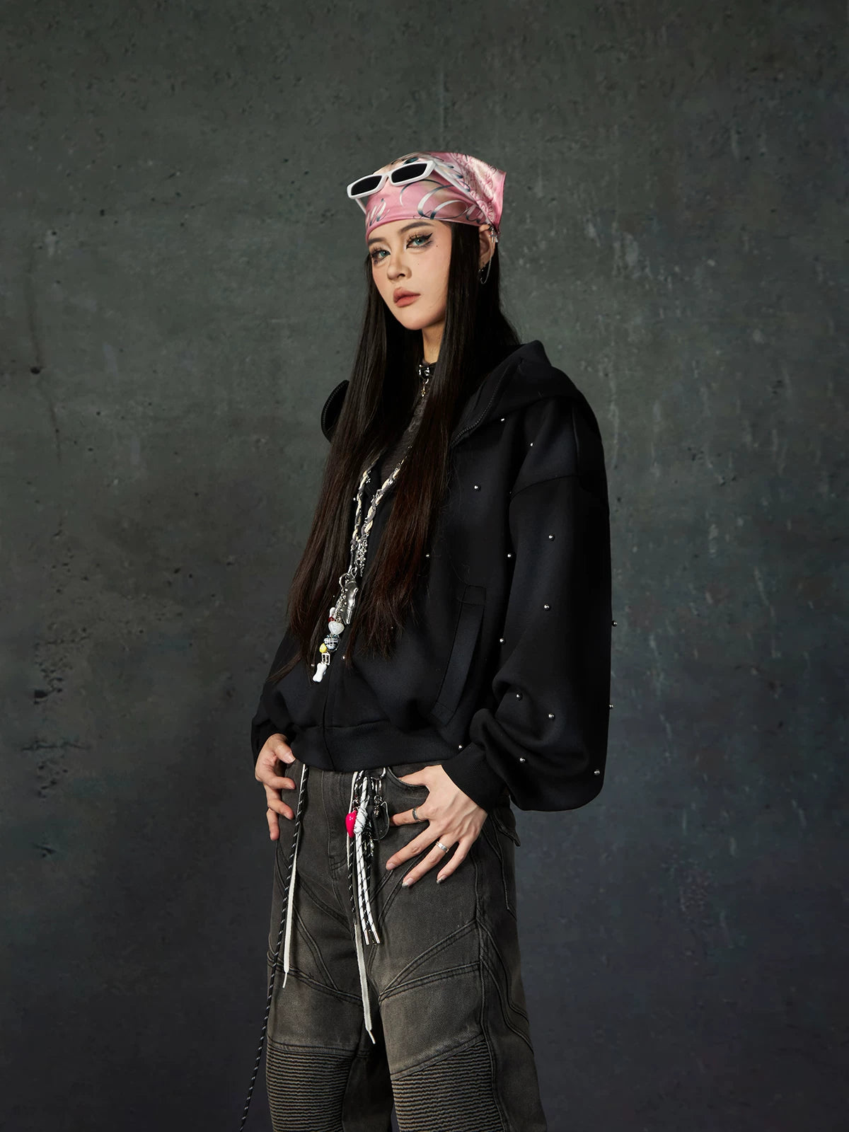 Nebula Drift Studded Zip Hoodie