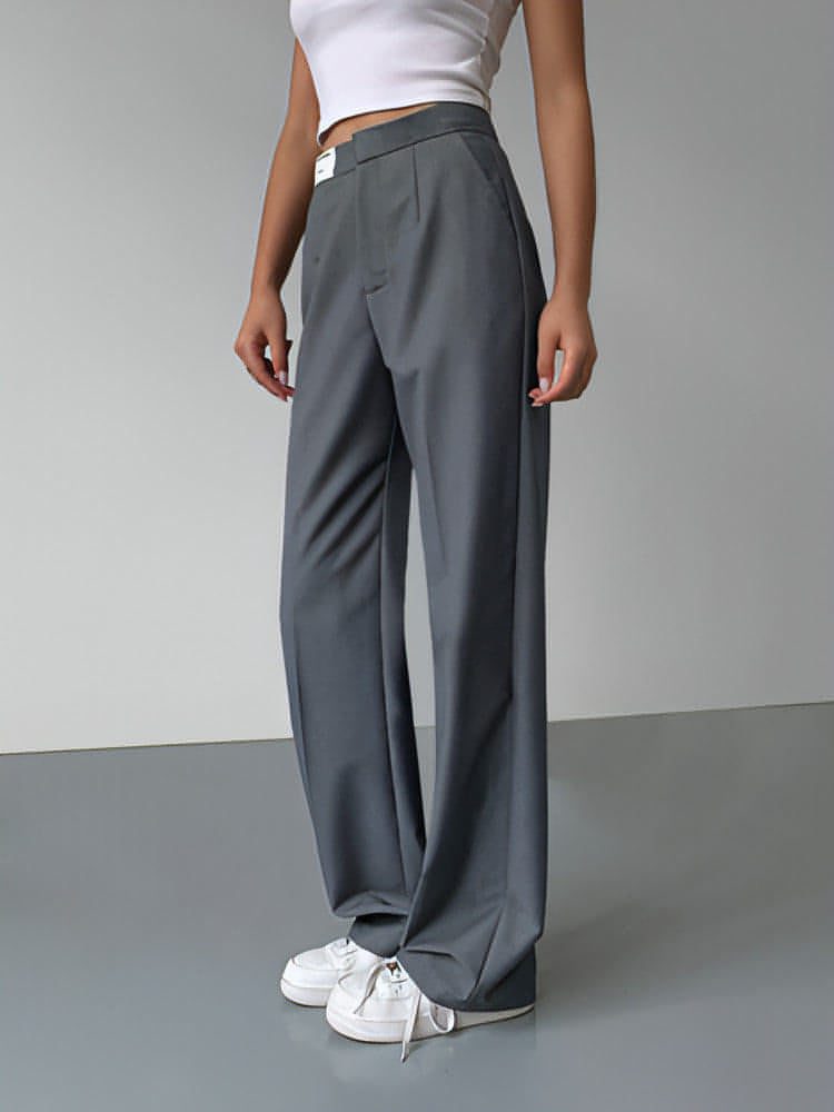 High-Waist Loose Wide-Leg Suit Trousers - chiclara