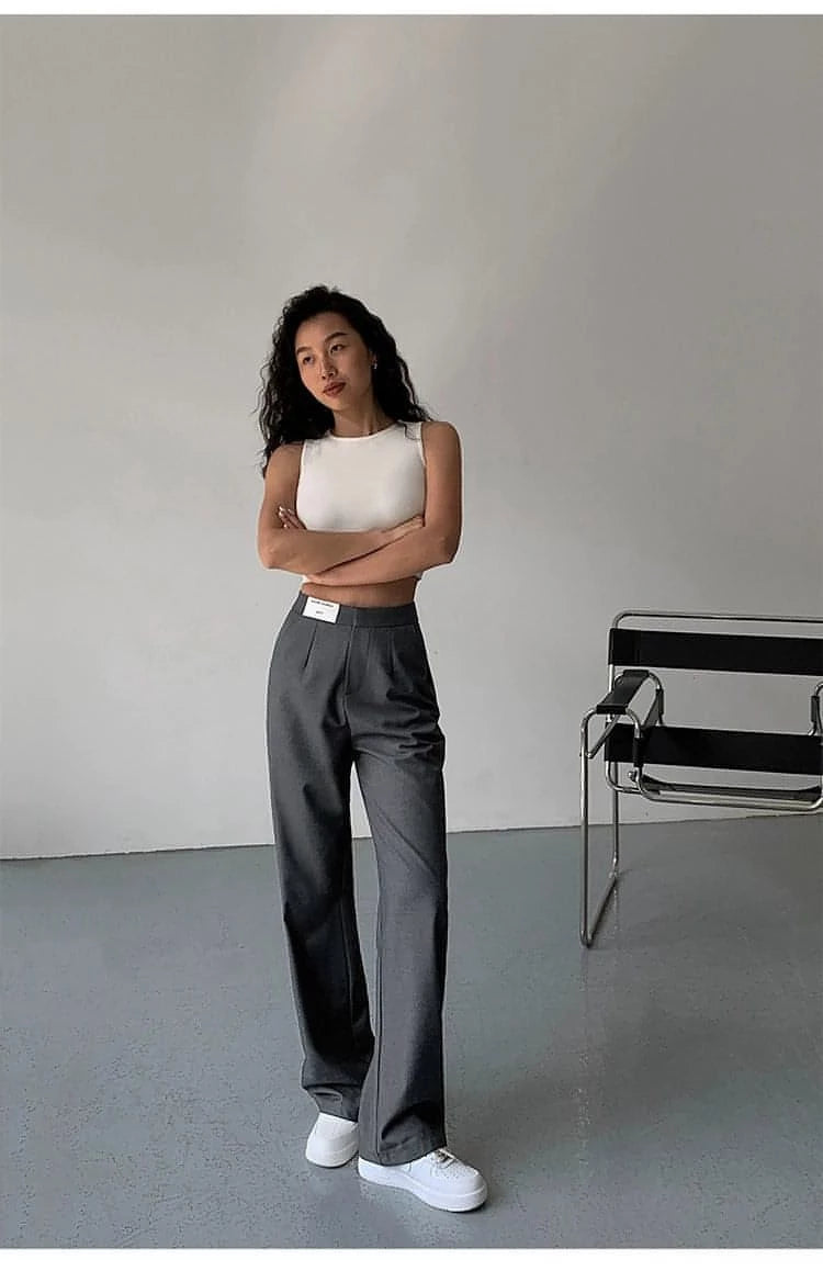 High-Waist Loose Wide-Leg Suit Trousers - chiclara