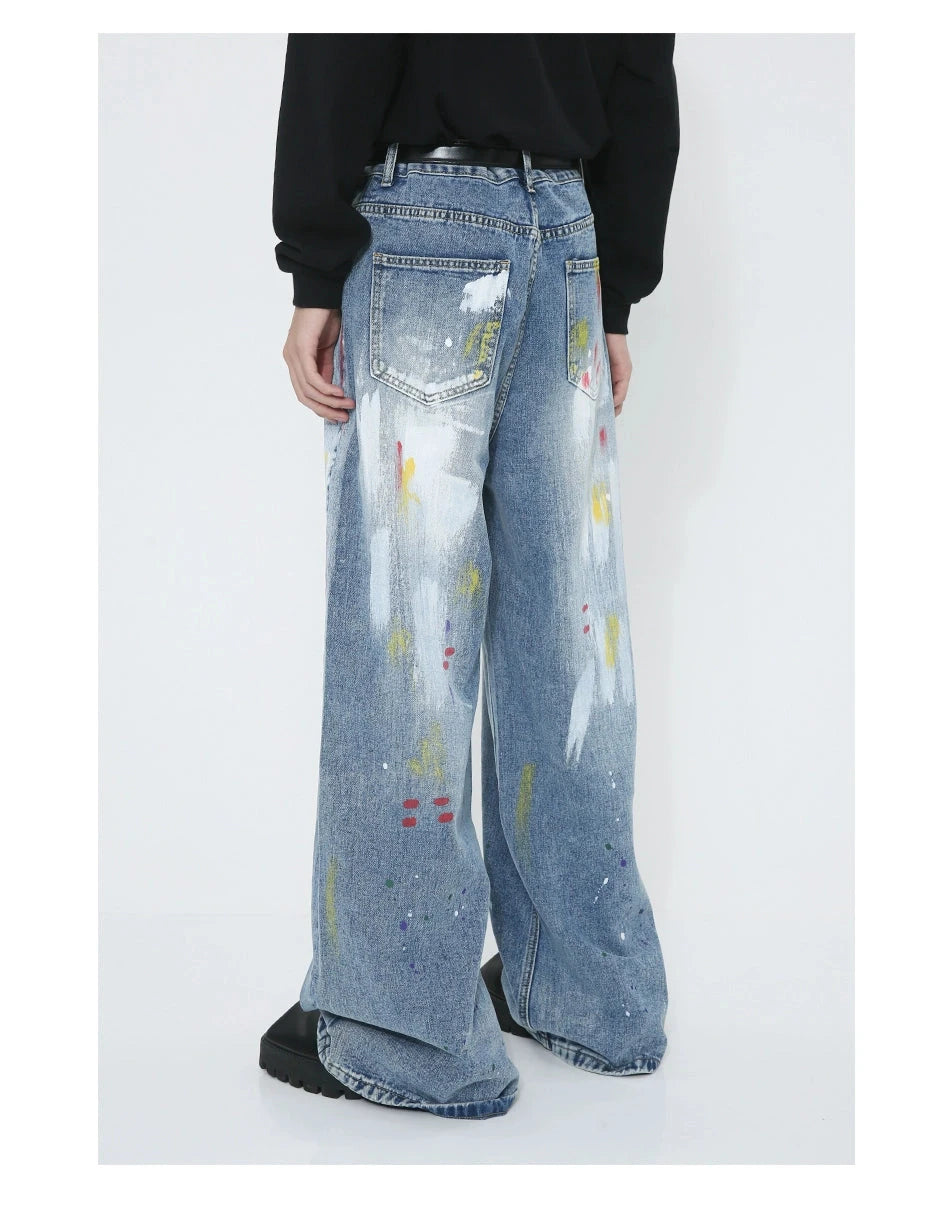 Voguo Relay Avant-Garde Splash Wide-Leg Jeans