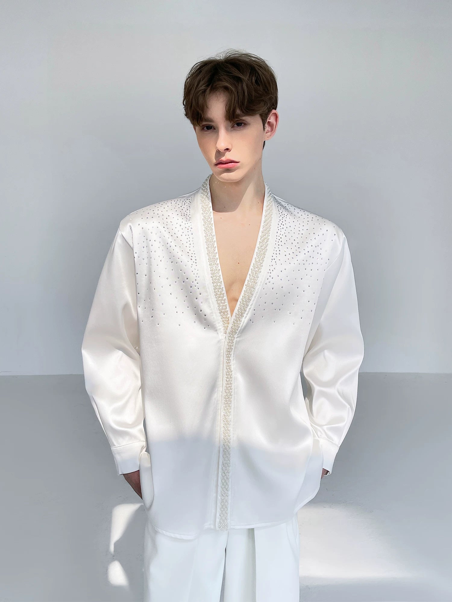 Ivory Constellation Crystal Satin Shirt