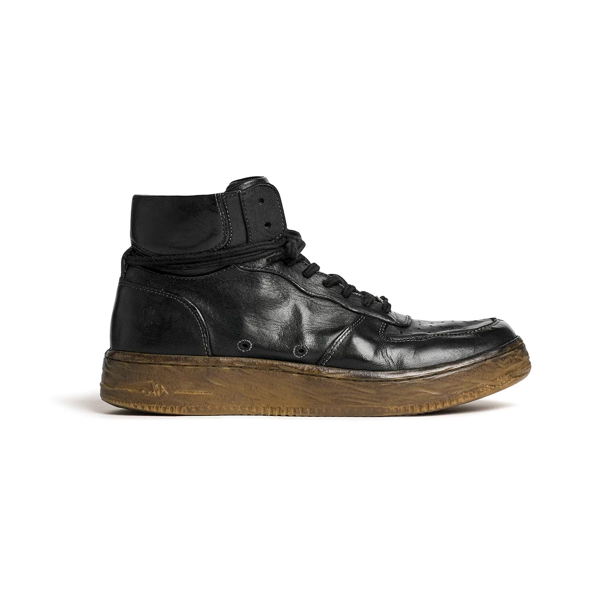 Vintage Black Leather High-Top Sneakers