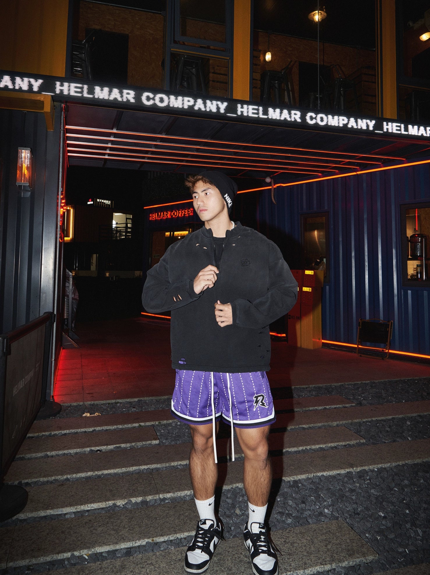 Distressed Black Quarter-Zip Sweatshirt