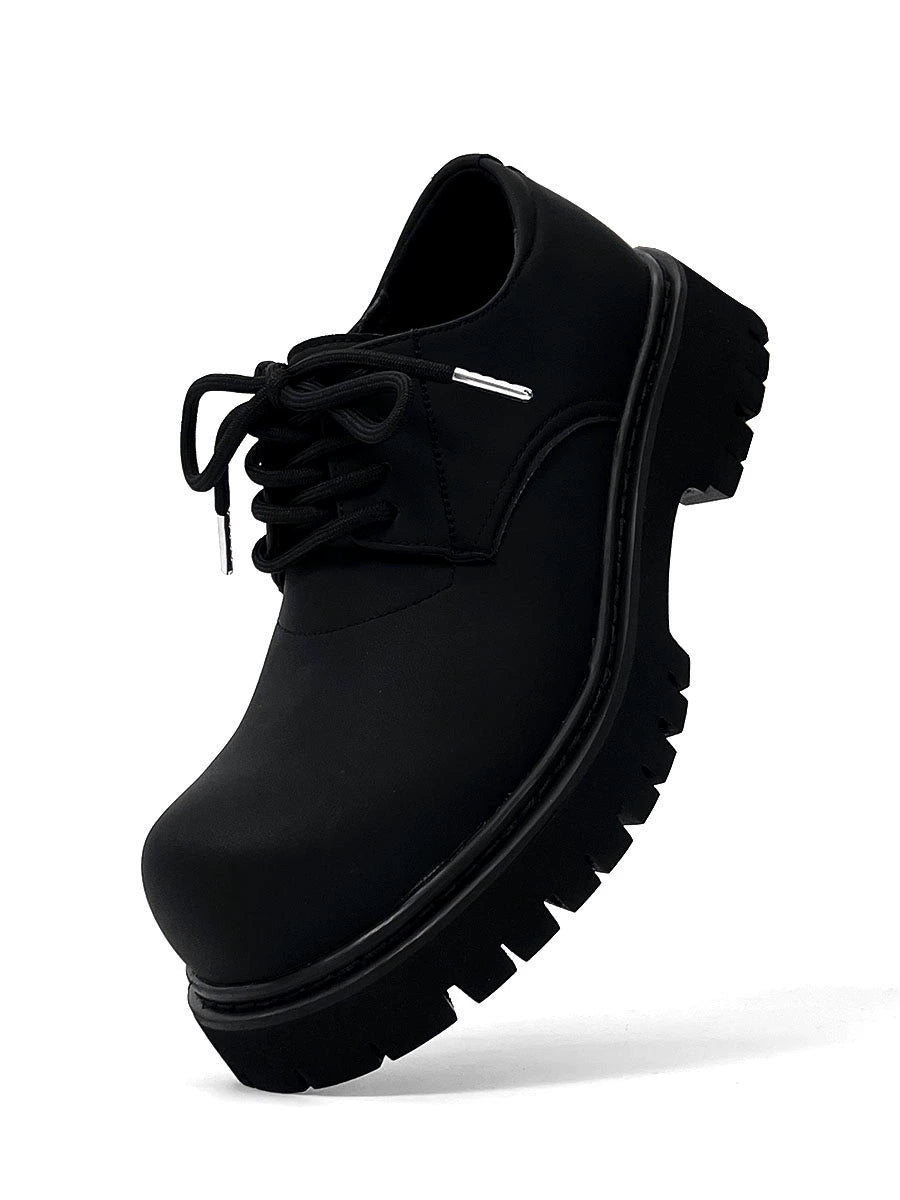 Chunky Black Matte and Glossy Platform Derby Shoes