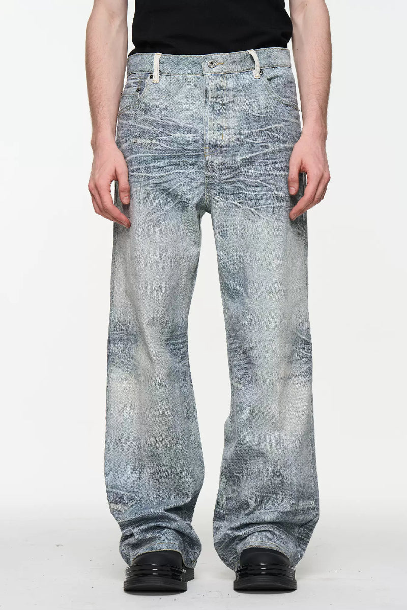 Whiskered Washed Digital Logo Jeans - chiclara