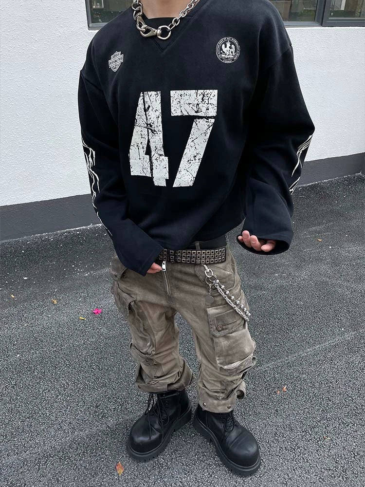 Distressed 47 Varsity Sweatshirt