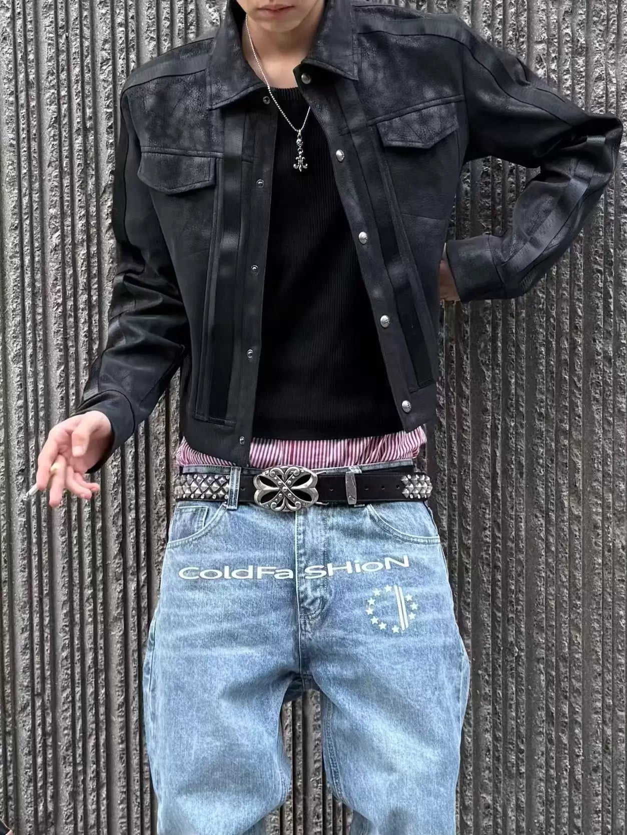 Onyx Rail-Line Faux Leather Trucker Jacket