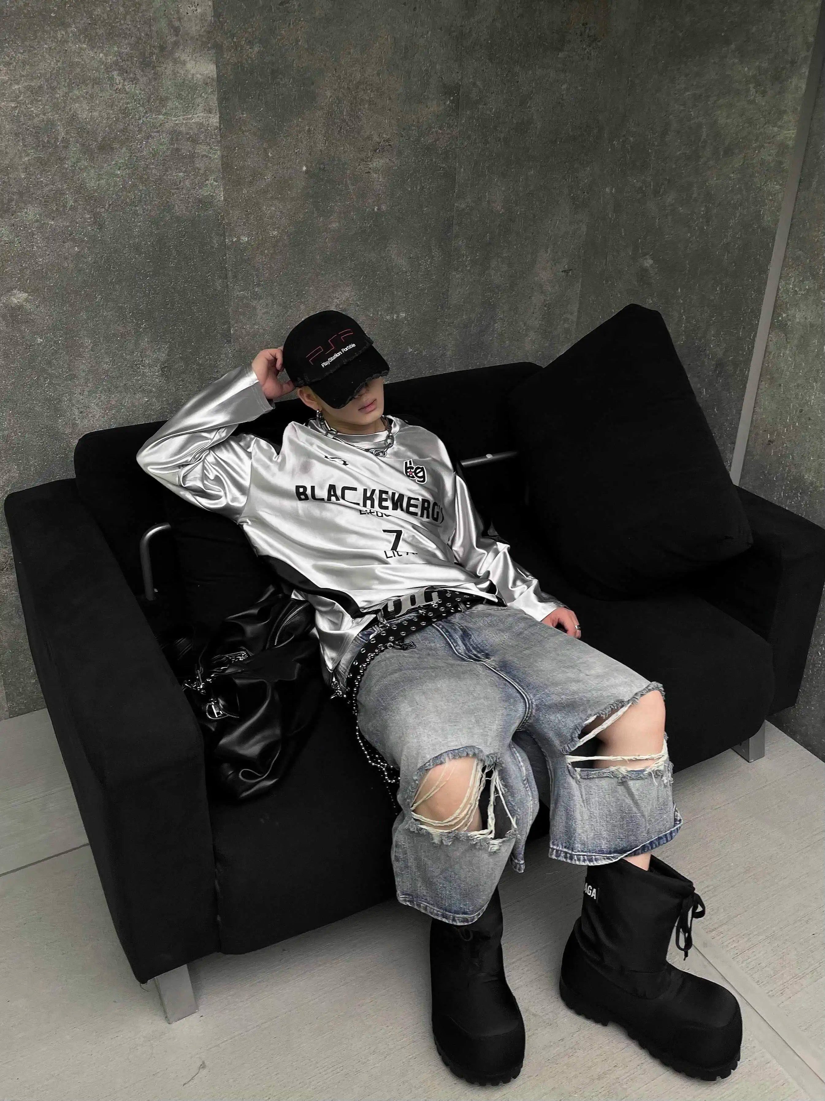 Silver "Black Energy" Long Sleeve Jersey Top